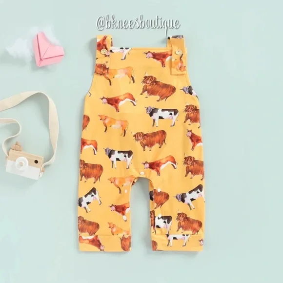 Cow Farm Baby Boutique Suspender Romper Jumpsuit 1pc. Outfit - Picture 1 of 5